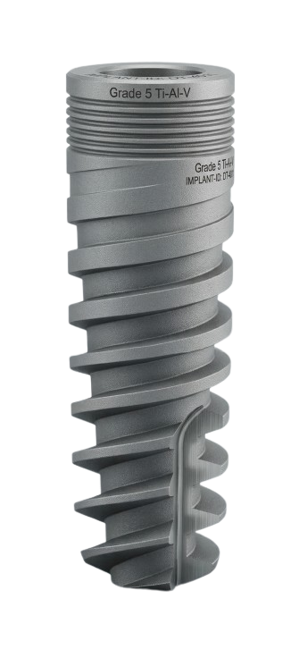 Gray titanium metal dental implant